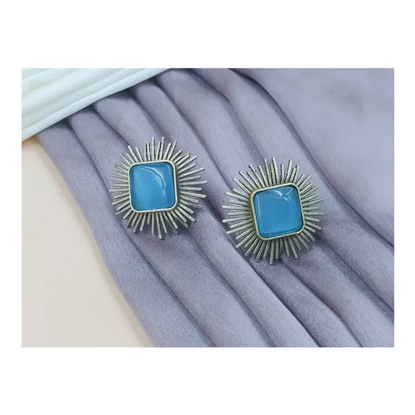 Aqua_Blue_Silver_Look_Alike_Sun_Rays_Design_Oxidised_Stud_For_Women_&_Girls,_Beautiful_Traditional_Earrings