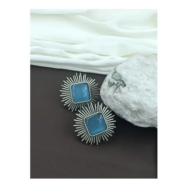 Aqua_Blue_Silver_Look_Alike_Sun_Rays_Design_Oxidised_Stud_For_Women_&_Girls,_Beautiful_Traditional_Earrings