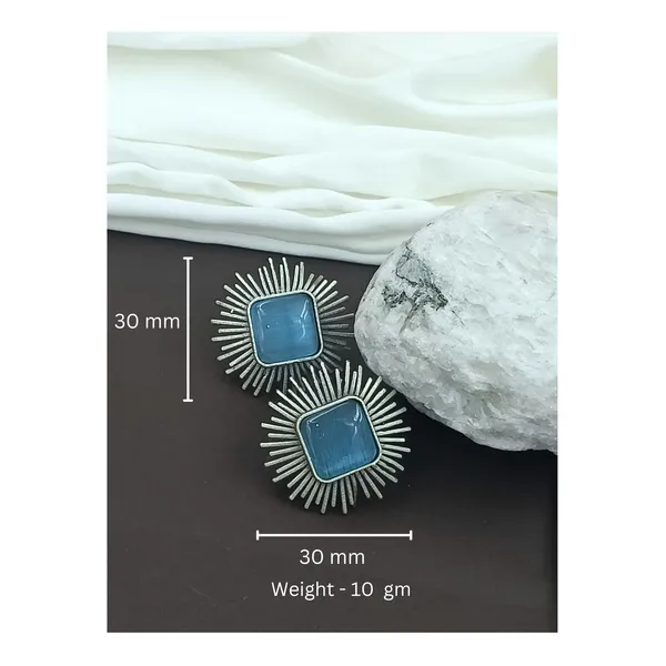 Aqua_Blue_Silver_Look_Alike_Sun_Rays_Design_Oxidised_Stud_For_Women_&_Girls,_Beautiful_Traditional_Earrings
