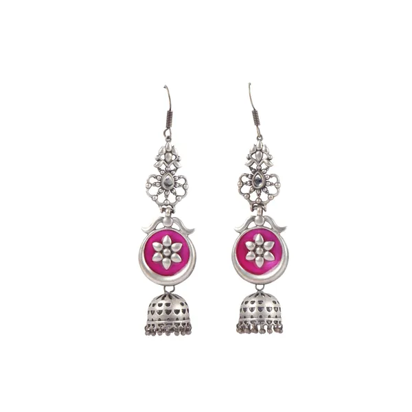 Red_Premium_Quality_Pink_Enamel_Painted_Designer_Long_Jhumka_For_Women_&_Girls
