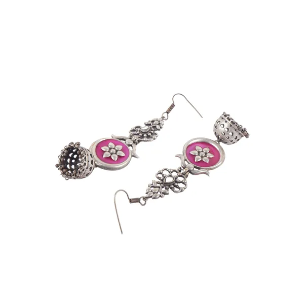 Red_Premium_Quality_Pink_Enamel_Painted_Designer_Long_Jhumka_For_Women_&_Girls