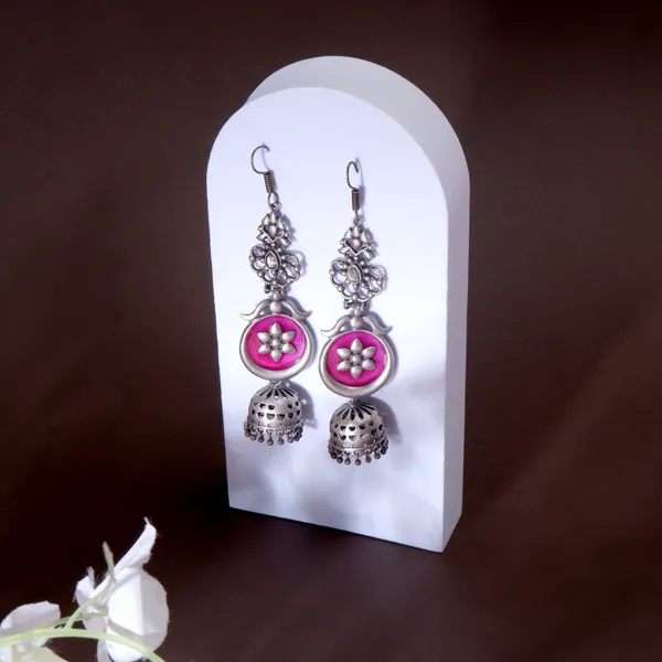 Red_Premium_Quality_Pink_Enamel_Painted_Designer_Long_Jhumka_For_Women_&_Girls
