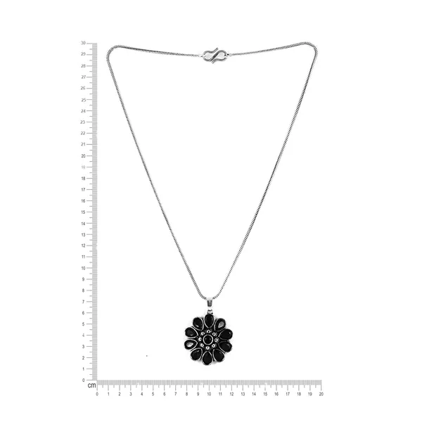 Black_Floral_Design_Oxidised_Necklace_Set_With_Earrings_&_Ring_Embossed_With_Black_Colour_Glass_Stone_For_Women_&_Girls