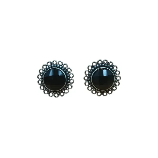 Black_Oxidised_Floral_Design_With_Black_Circular_Shape_Stone_Stud_For_Women_&_Girls