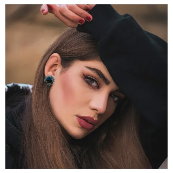 Black_Oxidised_Floral_Design_With_Black_Circular_Shape_Stone_Stud_For_Women_&_Girls