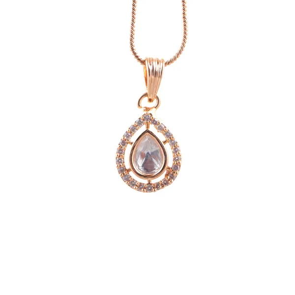 Gold_Fashionable_Water_Drop_Kundan_Pendant_Earring_Chain_Jewellery_Set_For_Women_And_Girls