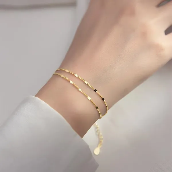 Double_design_Feminine_titanium_steel_side_flat_chain_bracelet_For_Girls_&_Women
