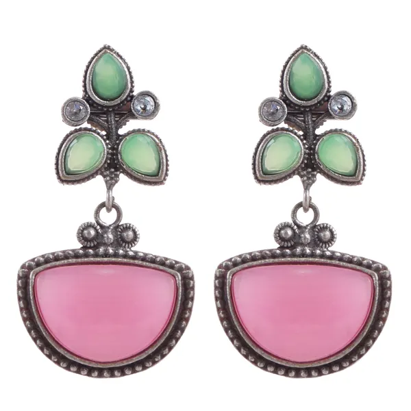 Pink_&_mint_green_Leaf_design_Oxidized_Dangler_for_Women_&_Girls,_Stylish_fashionable_earring