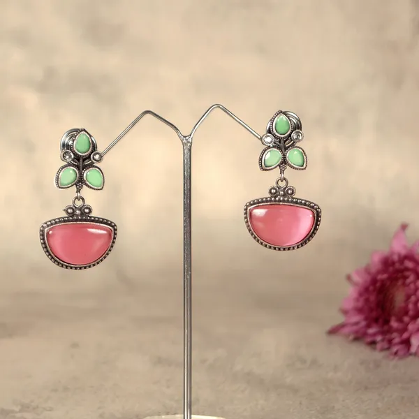 Pink_&_mint_green_Leaf_design_Oxidized_Dangler_for_Women_&_Girls,_Stylish_fashionable_earring