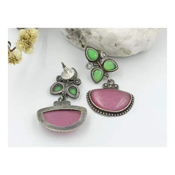 Pink_&_mint_green_Leaf_design_Oxidized_Dangler_for_Women_&_Girls,_Stylish_fashionable_earring