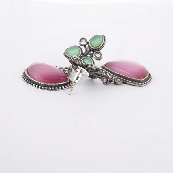 Pink_&_mint_green_Leaf_design_Oxidized_Dangler_for_Women_&_Girls,_Stylish_fashionable_earring
