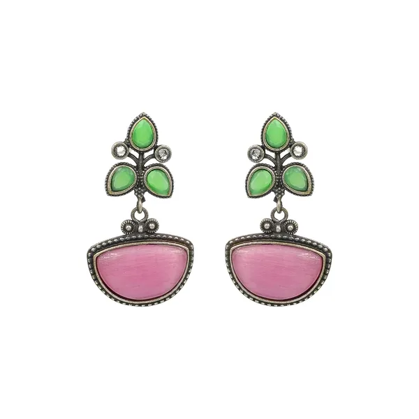 Pink_&_mint_green_Leaf_design_Oxidized_Dangler_for_Women_&_Girls,_Stylish_fashionable_earring