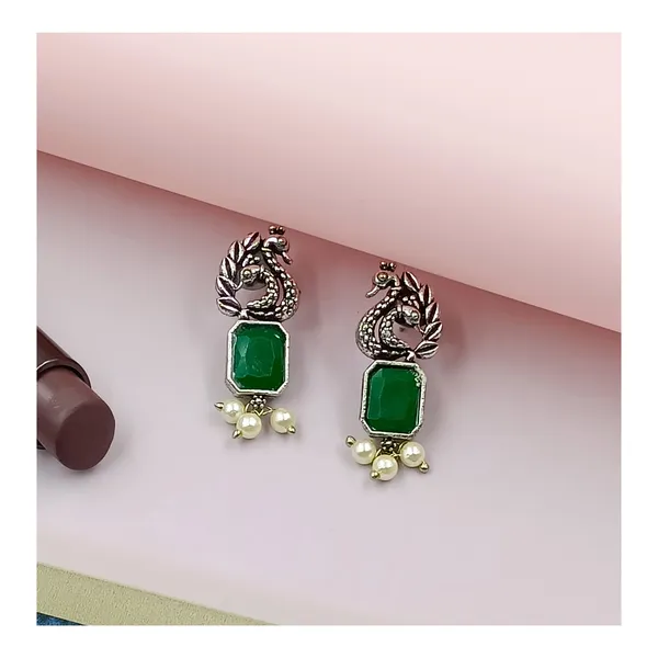 Peacock_Design_Rectangle_Shape_Green_Colour_Stylish_fashionable_Oxidised_Stud_for_Women_&_Girls