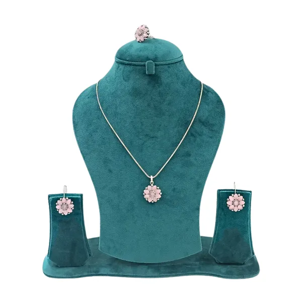 Pink_Light_Pink_Colour_Floral_Design_Oxidized_Pendant_Set_For_Women_&_Girls