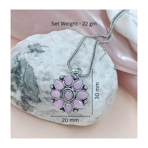 Pink_Light_Pink_Colour_Floral_Design_Oxidized_Pendant_Set_For_Women_&_Girls