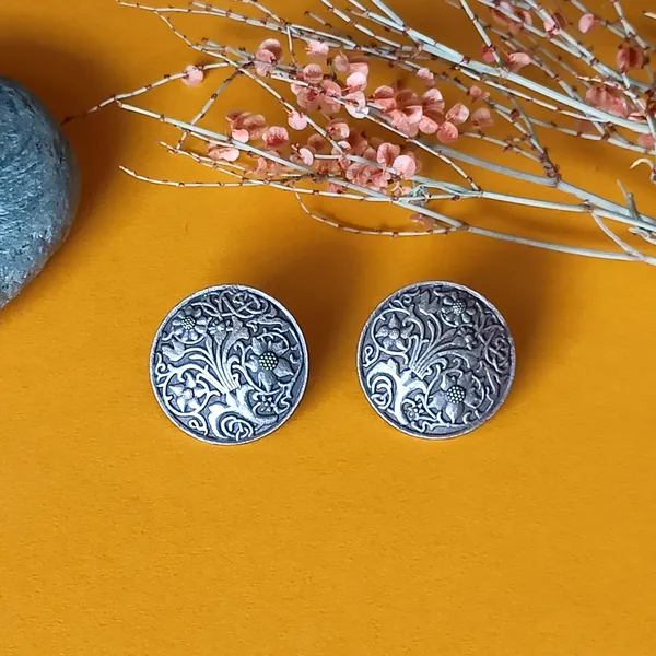 Beautiful_tribal_style_self_crafted_Floral_design_Silver_look_alike_oxidised_Stud_for_Women_&_girls