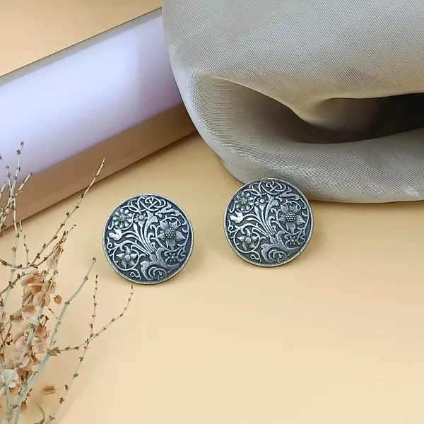 Beautiful_tribal_style_self_crafted_Floral_design_Silver_look_alike_oxidised_Stud_for_Women_&_girls