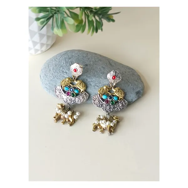 Dual_Tone_Antique_style_German_Silver_Earrings_with_Navratna_Stone_for_Women_&_Girls