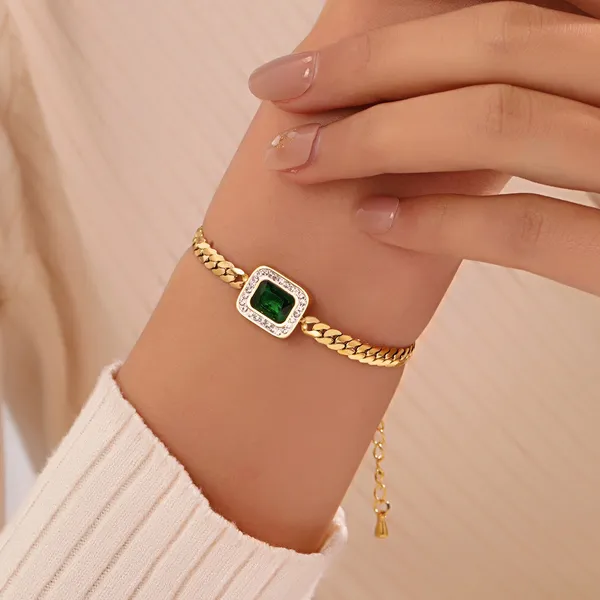 Square_Green_&_White_Zircon_Titanium_Steel_Bracelet_–_Stylish_Jewelry_for_Women_&_Girls