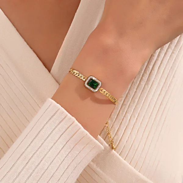Square_Green_&_White_Zircon_Titanium_Steel_Bracelet_–_Stylish_Jewelry_for_Women_&_Girls