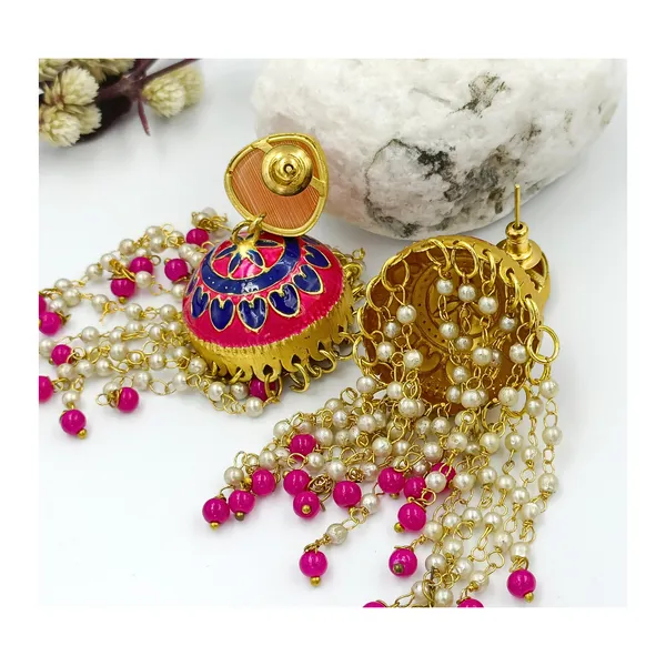 Pink_&_Blue_colour_Hand_Painted__Stylish_Traditional_Jhumka_for_Women_&_Girls