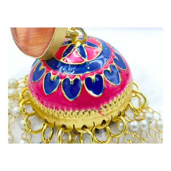 Pink_&_Blue_colour_Hand_Painted__Stylish_Traditional_Jhumka_for_Women_&_Girls