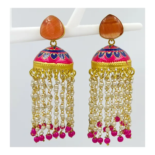 Pink_&_Blue_colour_Hand_Painted__Stylish_Traditional_Jhumka_for_Women_&_Girls