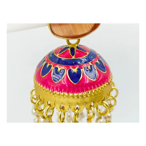 Pink_&_Blue_colour_Hand_Painted__Stylish_Traditional_Jhumka_for_Women_&_Girls