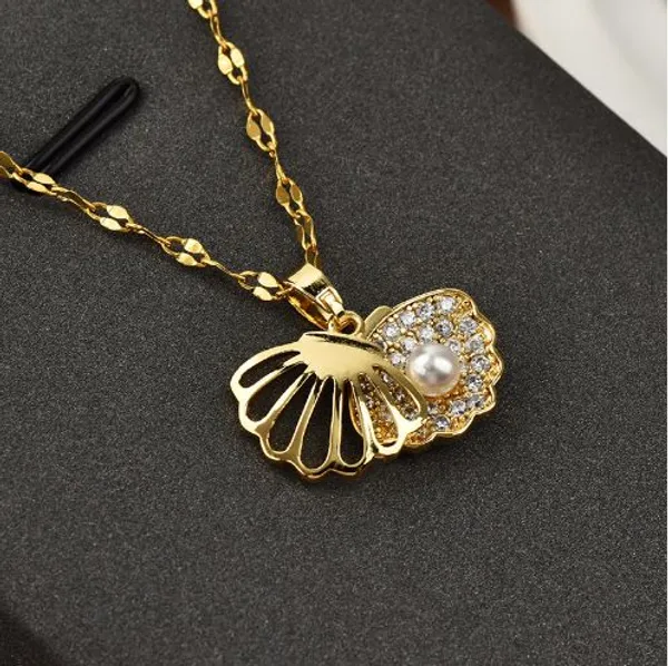 Pear_Inside_Shell_design_Titanium_Steel_Pendant_Chain_For_Women_&_Girls,_Stylish_Fashionable_western_Jewellery