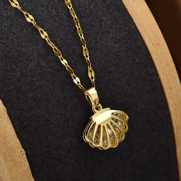 Pear_Inside_Shell_design_Titanium_Steel_Pendant_Chain_For_Women_&_Girls,_Stylish_Fashionable_western_Jewellery