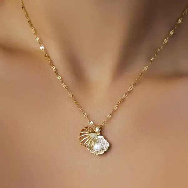 Pear_Inside_Shell_design_Titanium_Steel_Pendant_Chain_For_Women_&_Girls,_Stylish_Fashionable_western_Jewellery