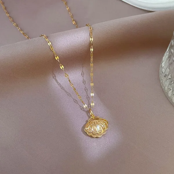 Pear_Inside_Shell_design_Titanium_Steel_Pendant_Chain_For_Women_&_Girls,_Stylish_Fashionable_western_Jewellery