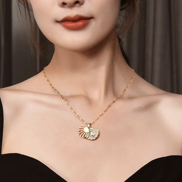 Pear_Inside_Shell_design_Titanium_Steel_Pendant_Chain_For_Women_&_Girls,_Stylish_Fashionable_western_Jewellery