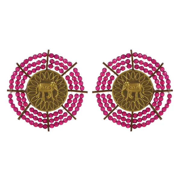 Circular_Design_Pink_Beeded_Gold_tone_Studs_for_Women_&_Girls,_Beautiful_Traditional_Trendy_earrings