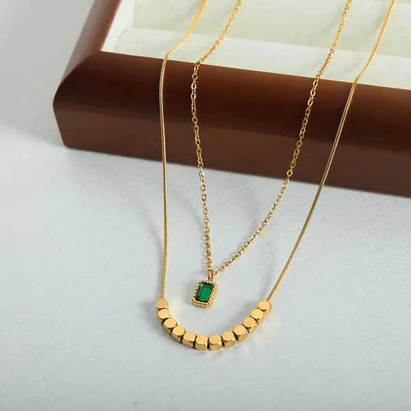 Green_Zircon_Pendant_with_Double_Layer_Stainless_steel_Pendant_chain_for_Women_&_Girls,_Fashionable_western_style_Jewellery