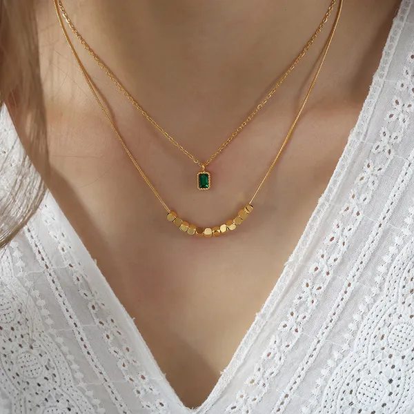 Green_Zircon_Pendant_with_Double_Layer_Stainless_steel_Pendant_chain_for_Women_&_Girls,_Fashionable_western_style_Jewellery