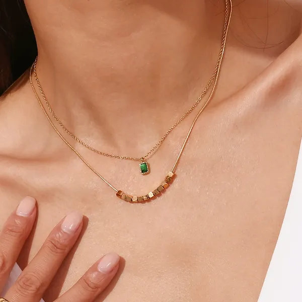 Green_Zircon_Pendant_with_Double_Layer_Stainless_steel_Pendant_chain_for_Women_&_Girls,_Fashionable_western_style_Jewellery