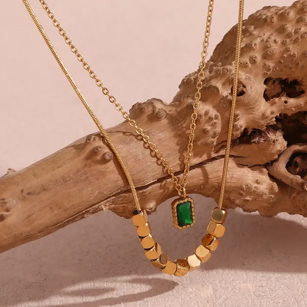 Green_Zircon_Pendant_with_Double_Layer_Stainless_steel_Pendant_chain_for_Women_&_Girls,_Fashionable_western_style_Jewellery