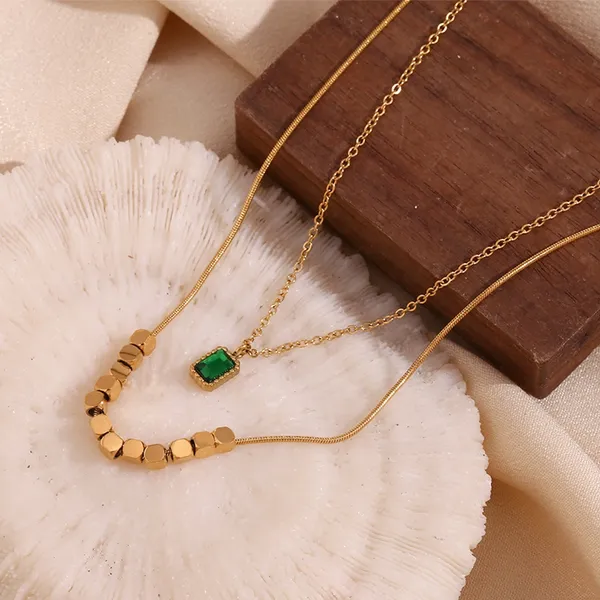 Green_Zircon_Pendant_with_Double_Layer_Stainless_steel_Pendant_chain_for_Women_&_Girls,_Fashionable_western_style_Jewellery