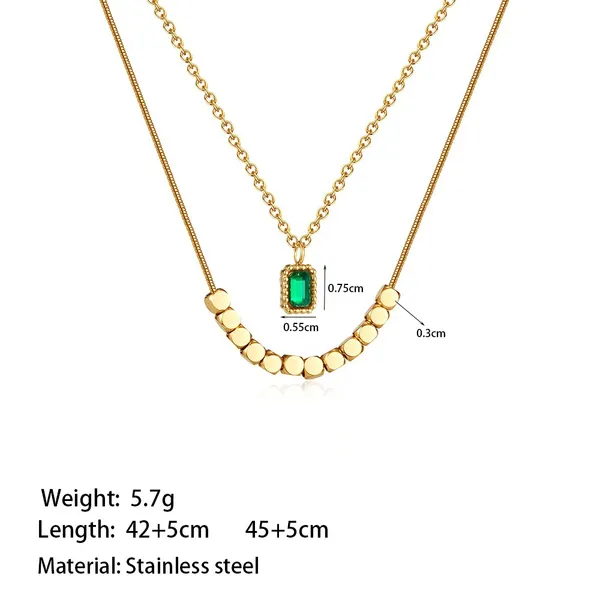 Green_Zircon_Pendant_with_Double_Layer_Stainless_steel_Pendant_chain_for_Women_&_Girls,_Fashionable_western_style_Jewellery