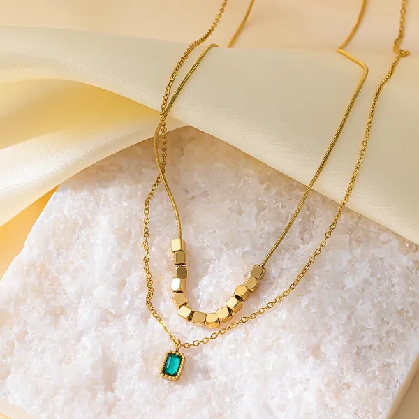 Green_Zircon_Pendant_with_Double_Layer_Stainless_steel_Pendant_chain_for_Women_&_Girls,_Fashionable_western_style_Jewellery