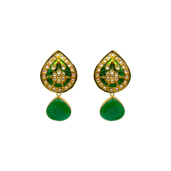 Hand_Made_Green_&_Golden_colour_Enamel_Paint_Minakari_Dangler_for_Girls_&_Women,_Stylish_Traditional_Jewellery