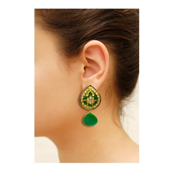 Hand_Made_Green_&_Golden_colour_Enamel_Paint_Minakari_Dangler_for_Girls_&_Women,_Stylish_Traditional_Jewellery