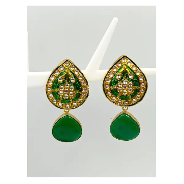 Hand_Made_Green_&_Golden_colour_Enamel_Paint_Minakari_Dangler_for_Girls_&_Women,_Stylish_Traditional_Jewellery