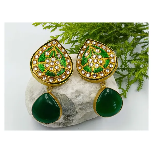 Hand_Made_Green_&_Golden_colour_Enamel_Paint_Minakari_Dangler_for_Girls_&_Women,_Stylish_Traditional_Jewellery