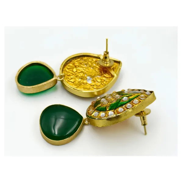 Hand_Made_Green_&_Golden_colour_Enamel_Paint_Minakari_Dangler_for_Girls_&_Women,_Stylish_Traditional_Jewellery