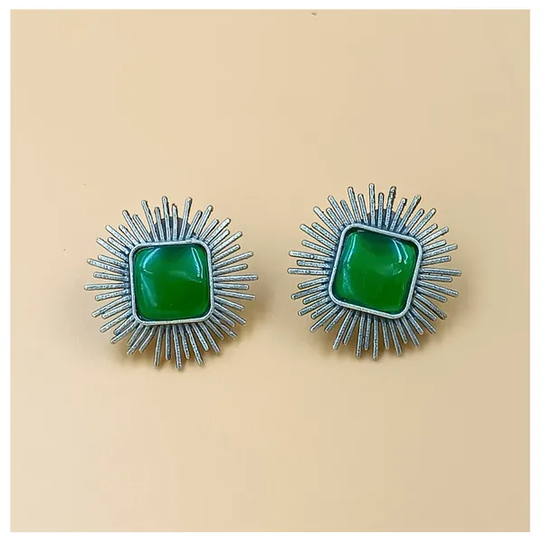 Green_Colour_Silver_Look_Alike_Sun_Rays_Design_Oxidised_Stud_For_Women_&_Girls