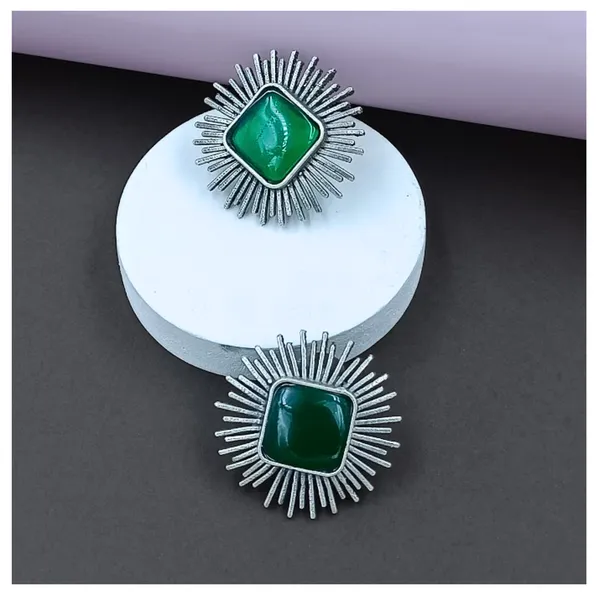 Green_Colour_Silver_Look_Alike_Sun_Rays_Design_Oxidised_Stud_For_Women_&_Girls