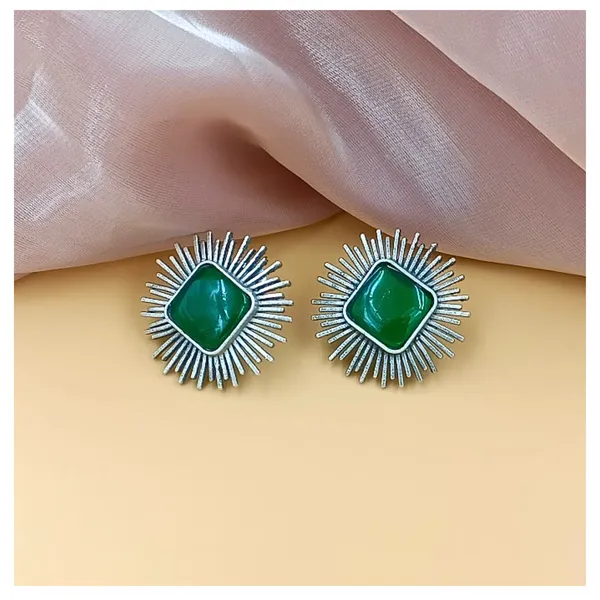 Green_Colour_Silver_Look_Alike_Sun_Rays_Design_Oxidised_Stud_For_Women_&_Girls