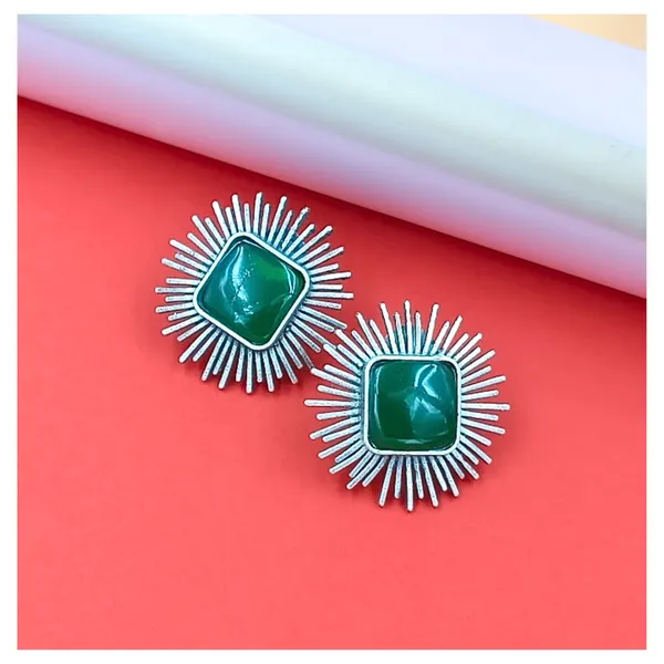 Green_Colour_Silver_Look_Alike_Sun_Rays_Design_Oxidised_Stud_For_Women_&_Girls